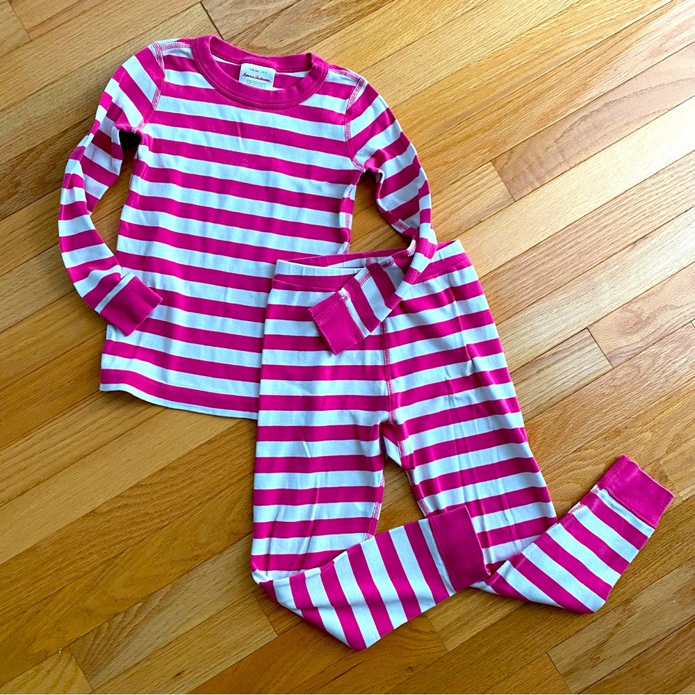 5T Hanna Andersson pink and white striped pajamas
